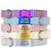 GoTags Personalized Cotton Hemp Dog Collar with Custom Engraved Nameplate, Silent No Noise Pet Do...