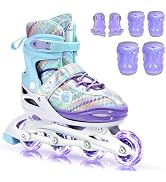 Sportneer 4 Size Adjustable Inline Skates for Girls, Kids Inline Skates Size 12C-9 with Light Up ...