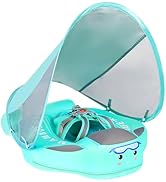 Mambobaby Non-Inflatable Baby Pool Float with Tail and Canopy UPF 50+ Sun Protection No Flip Over...