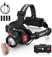 Ehowdin 20Modes Headlamp Rechargeable with Zoom&Red Side Light,4000LM Headlight with Motion Senso...