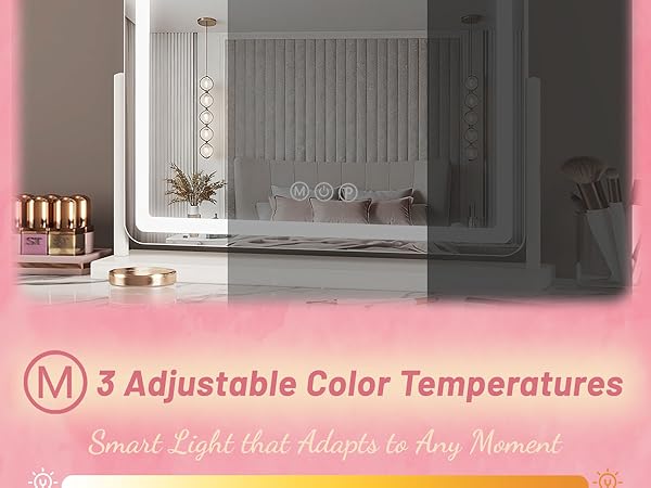 Vanity Mirror with Lights, 18"×14" LED Makeup Mirror with Light, Smart Touch with 3-Color Lighting