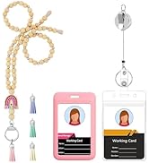 Women Lanyard with id Badge Holder,Silicone Wooden Beaded Lanyard for ID Badges Keys,Cute Breakaw...