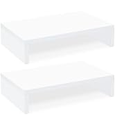 TEAMIX White Monitor Stand Riser - 2 Pack, Wood 2 Tier Adjustable Dual Monitor Riser for Laptop/P...