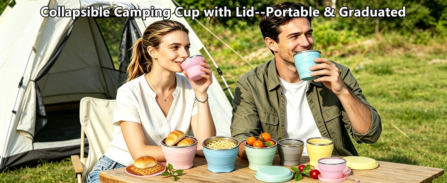Collapsible Camping Cup with Lid--Portable, Graduated