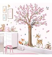 decalmile Woodland Animals Large Flower Tree Wall Decals Cherry Blossom Deer Fox Wall Stickers Ba...