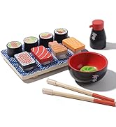 WoodenEdu Sushi Slicing Play Food Set, Wooden Pretend Play Kitchen Toys for Kids 3+, Sushi Food P...