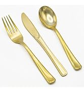 Glowserve 153 Pack Gold Plastic Silverware - Heavy Duty Gold Silverware Set - 51 Forks, 51 Knives...