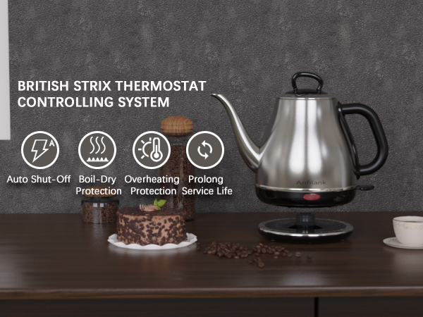 automatic shut-off, dry burn protection, over-temperature protection, extended service life