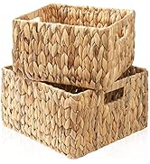 ELONG HOME Handmade Water Hyacinth Basket, Recycled Natural Square Wicker Baskets with Handles, 2...