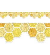 Whaline 65.6 Ft Summer Bulletin Board Border Glitter Yellow Honeycomb Die Cut Trim Border Roll fo...
