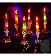Halloween Decorations, 2 x 6 Pack Skeleton Hands Hold Lighted Candle Stakes, Waterproof Battery O...