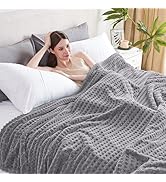 Serenhom Soft Cozy Fuzzy Fleece Throw Blanket, Waffle Light Grey, 50x60 Inches – Lightweight, Flu...