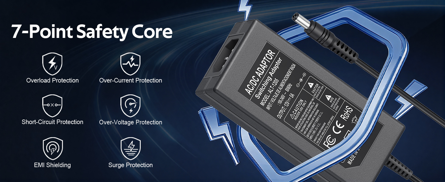 12V 5A Power Supply Adapter 60W AC 100-240V to DC 12V LED Transformer