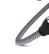 Close-up images of a gray flexible hose or tube shown from multiple angles, demonstrating its bendable properties.