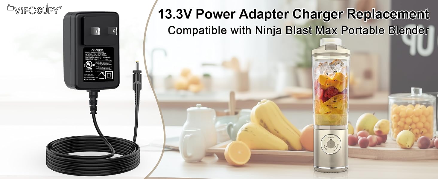 13.3V 0.75A Charger Power Cord Supply for Ninja Blast Max BC251 Portable Blender