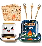 G1ngtar 96Pcs S’Mores Camping Party Plates Supplies - S’More Love Fun Party Tableware Decorations...