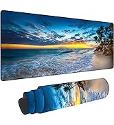 Hawaii Summer Beach Gaming Desk Mat Large,Palm Tree Sunset Extended Mousepad,Non-Slip Rubber Mous...