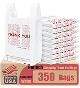 Glotoch Thank You Plastic Bags with Handle White (350 Count), 11.5 x 6.5 x 21" Grocery Shopping T...