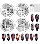 PH PandaHall 4pcs Gothic Nail Stamping Plates, Skull Heart Chain Butterfly Nail Art Templates Nai...