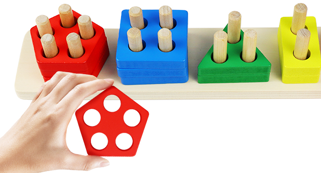 Colorful wooden-shaped sorter toy