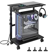 HavenlyYouth 2-Tier Computer Tower Stand with Power Outlet, Height Adjustable PC Tower Stand with...