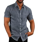 COOFANDY Men's Casual Button Down Shirts Short Sleeve Linen Shirts Summer Beach Dress Shirt