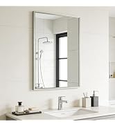 Bathroom Mirror for Wall, 20x30 Inch Metal Framed Mirror, Brushed Nickel Rectangle Mirror, Bathro...