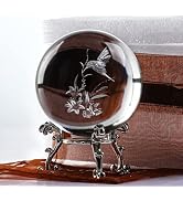 ZEERSHEE 60mm 3D Laser Hummingbird Crystal Ball Paperweight Figurines Glass Crystal Ball with Sta...