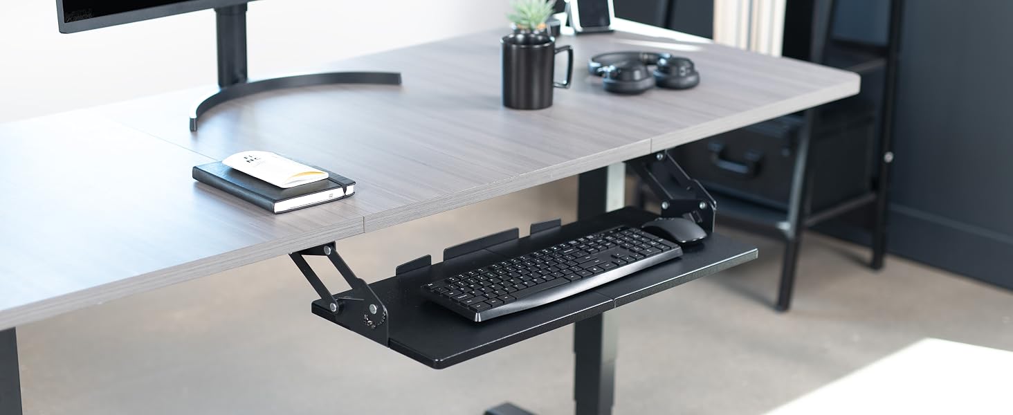 Under Desk Keyboard Tray with Swinging Height Adjustment
