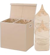 Simple Houseware Double Laundry Hamper with Lid and Removable Laundry Bags, Beige