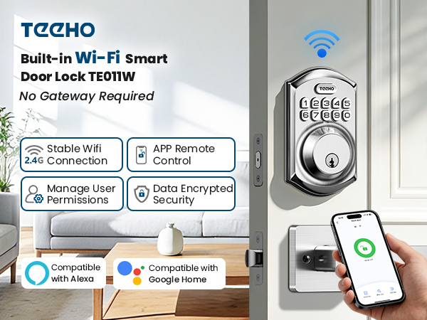 No gateway required Wifi smart door lock with stable wifi connection
