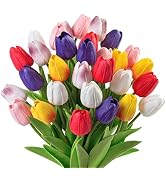 Ouddy Decor 30 Pcs Multicolor Artificial Tulip Flowers PU Real Touch Fake Plants Faux Bouquet for...