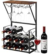 LIANTRAL Wine Racks Countertop, Hold 12 Bottles and 6 Wine Glass Rack Wine Holder, Freestanding W...