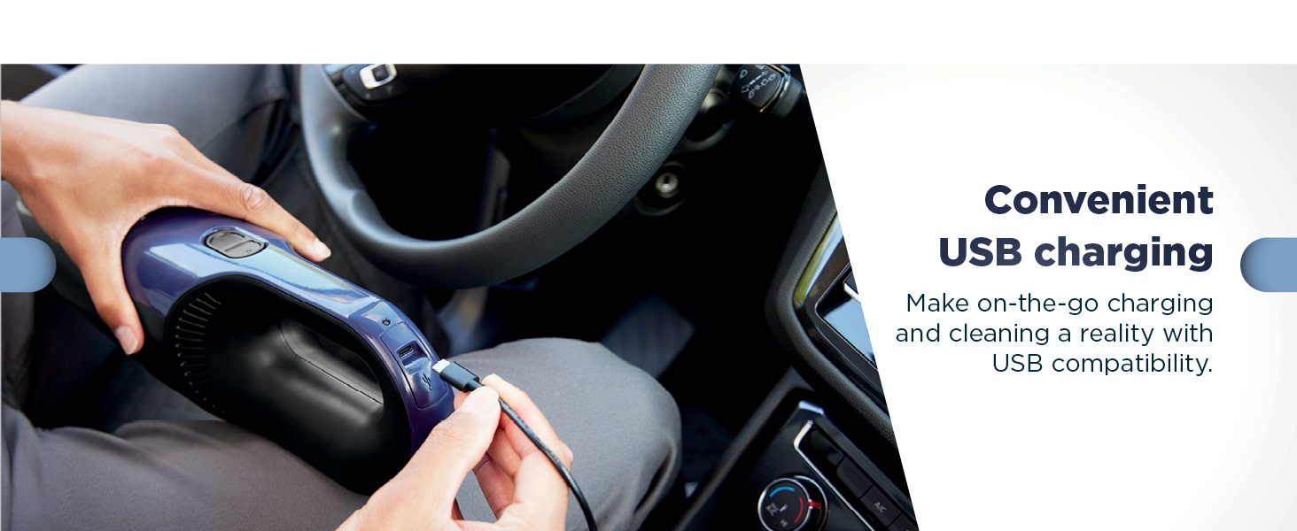 On the go USB charging XL dust cup