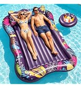 Korlon Tec Extra Large Pool Floats Adult, 81" x 60" Inflatable Tanning Pool Lounger Float with Pi...