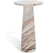SAFAVIEH Furniture - Valentia Round Marble Accent Table - White & Brown - Marble Top - Glam Stone...