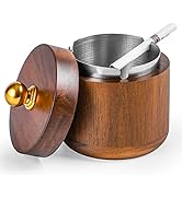 Hcssade Wooden Ashtray with Lid, Windproof, Cool Ashtrays for Indoor or Outdoor Use, Ash Holder f...