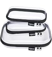 YQBRAO Clear Hard Shell Zipper Case 3 Pack, Hard Plastic Bag, Clear Travel Toiletry Pouch,Portabl...