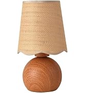 KUNJOULAM Boho Rattan Table Lamp, 10.6" Height Cute Accent Lamp with Woven Lampshade, Light Wood ...