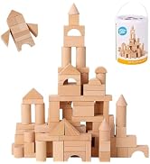 Pidoko Kids Wooden Blocks - 100 Pcs - Building Blocks for Toddlers - Includes Storage Container w...