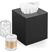 Tissue Box Cover, Square Facial Acrylic Tissue Box Holder with 2 Pack Clear Qtip Holder Dispenser...
