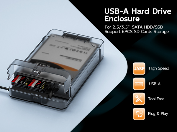 External Hard Drive Enclosure for 3.5 2.5 Inch SATA SSD HDD