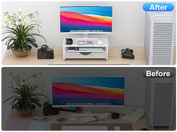 White Desk Computer Monitor Stand Riser