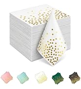 Yinbanban Stylish Paper Napkins 100 Packs,6.5" White Napkins with Gold Polka Dots Design,Great Co...