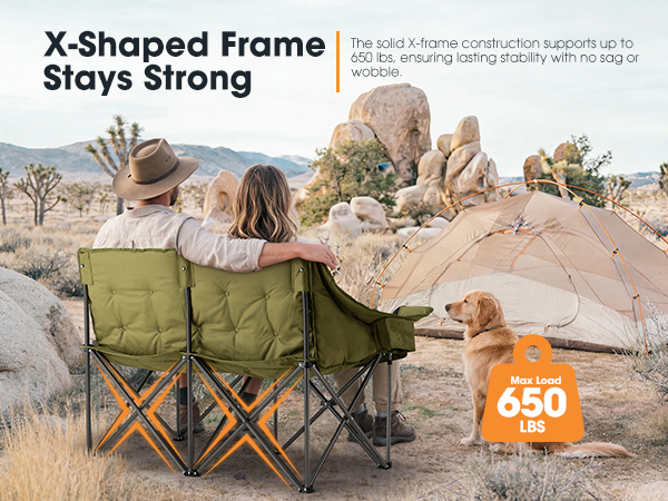 SAN HIMA Double Camping Chair for 2 Person Green - x-shaped frame stays strong
