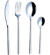 EXZACT 24 pcs Forged Flatware Set Stainless Steel Silverware Serves | Dishwasher Safe Mirror Poli...