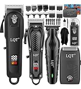 LQT 5Pcs Professional Hair Clippers for Men, Cordless T-Blade Barber Kit & Trimmer Set w/Foil Sha...