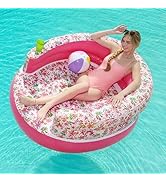ROXY White Floral Pool Chair Float – Luxury Inflatable Lounger with Backrest & Cup Holder, Durabl...