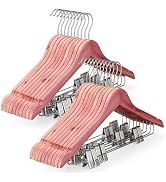 TOPIA HANGER American Red Cedar Wooden Hangers with Adjustable Metal Clips and 360° Swivel Hook, ...