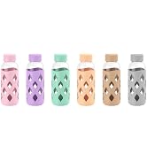 Zukro 16 oz Glass Water Bottles with Silicone Sleeve, 6 Pack Reusable Clear Juice Bottles With St...
